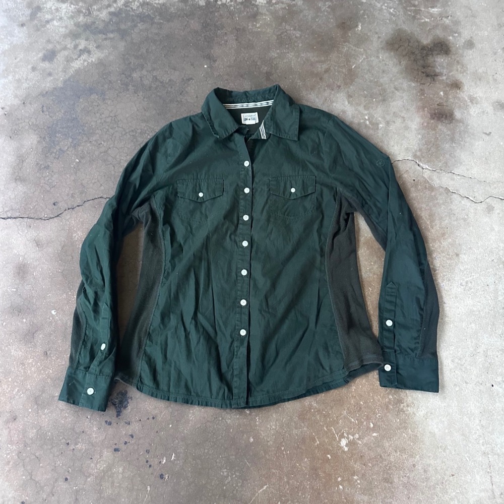 Converse One Star Button Down Womens L Green Excellent Ribbed Side Panels Shirt